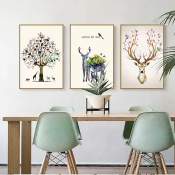 Casa de Decorare arta de Perete Moderne Imagine poster de Imprimare Panza Ulei Neînrămate Desene milu cerb Flori