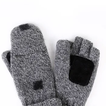 CARTELO Lână mănuși tricotate jumătate-deget clapetă bărbați și femei de iarnă din lână, catifea și piele groasă cald în aer liber de echitatie