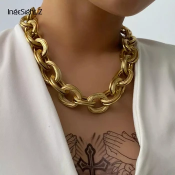 IngeSight.Z Epocă Grosime Bordură Indesata Cubanez Cravată Colier Guler Declarație de Metale Grele Clavicula Colier pentru Femei, Bărbați Bijuterii