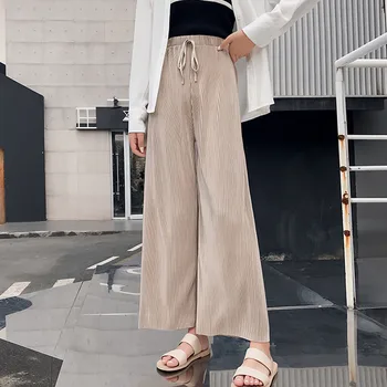 Femei Talie Mare Largi Picior Decora Pantaloni Cutat Șifon Vară Cordon Liber De Gheata Rece Pantaloni De Mătase Femeie Coreean Streetwear