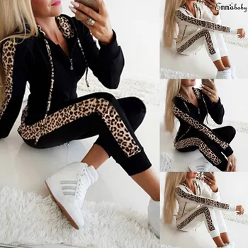Leopard 2020 Nou Design de Moda Fierbinte de Vânzare Costum Set Trening Femei din Două piese Costum Stil Hanorac Sport Uzura