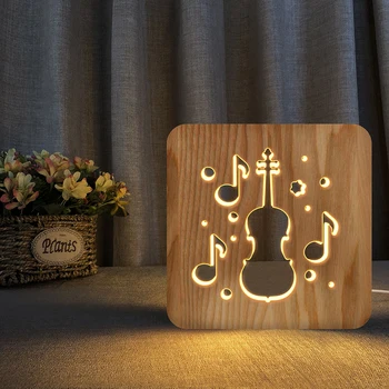 Muzica de chitara Note Corn LED-uri 3D din Lemn, Lumina de Noapte Gol Lampă de Masă de Alimentare USB Birou Lumini pentru copii Pentru Copii de Craciun Cadou de Anul Nou