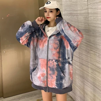 Jachete Femei Harajuku Hanorac Cu Fermoar Tie Dye Supradimensionat Streetwear Retro Vintage De Zi Cu Zi Hip Hop Liber Femme Toamna Noua Moda
