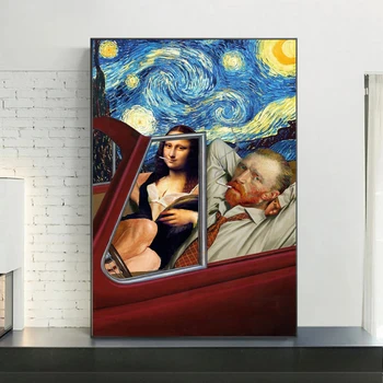 Amuzant Arta lui Van Gogh și Mona Lisa de Conducere Canvas Postere Abstracte Nefumători Picturi in Ulei pe Panza Imagini de Perete Home Decor de Perete