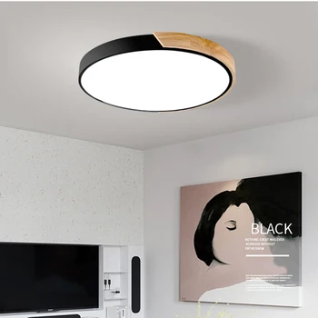 Nordic CONDUSE de Plafon Lumina ultra-subțire de Lemn lampă de Tavan cu Montare pe Suprafață Control de la Distanță pentru sala de mese Pentru camera copil lampa