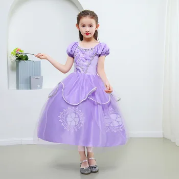 Fete Sofia Intai Printesa Rochie de Copii Haine de Vară Flare Rochie cu Maneci pentru Copii Petrecere de Ziua Cosplay Costum de Lux