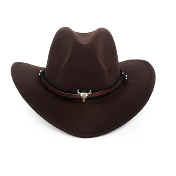 Stil Etnic Palarie De Cowboy De Moda Chic Unisex Culoare Solidă Jazz Pălărie Cu Taurul În Formă De Decor Western Pălării De Cowboy