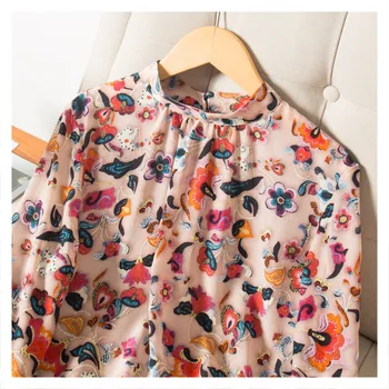 Silviye Mătase Imprimate cu Mâneci Lungi de Sus de Îmbrăcăminte pentru Femei Lungă cu Mâneci Mici Tricou Stil Occidental Toamna anului 2020 Stil Nou