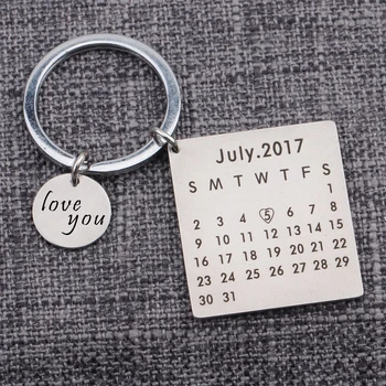 Farmecul Calendar, Breloc Personalizat Personalizate Pentru Cuplu Prieten Aniversare Memorial Bijuterii Data Inima A Evidenția Cheie Pandantiv