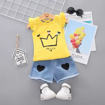 De vară pentru Copii Fete Haine Seturi Baby Cires tricou Maneca Scurta + Pantaloni Toddler Girls Îmbrăcăminte Casual Copii Costume pentru Copii de 4 Ani
