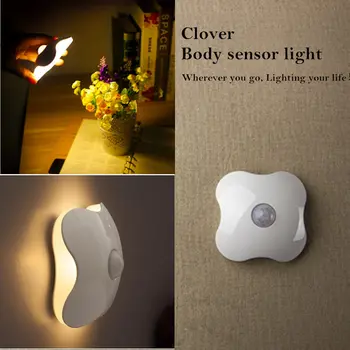LED Lumina de Noapte Senzor de Mișcare de Baterie USB Smart Corpul Uman Inducție Dulap Cabinetul de Toaletă Lămpi Copii de Patru Frunze de Trifoi
