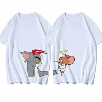 De Vară 2020 Cuplu Nou haine Harajuku Pisică Și Mouse-ul de Imprimare T-shirt Vogue Pierde O-gât Casual Masculin Feminin T shirt