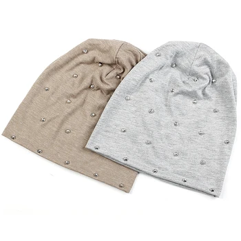 Geebro Moda Primavara Toamna Si Iarna Beanie Hat Bumbac Capace De Craniu Cu Argint Margele Accesorii Pentru Adulti Femei Căciuli Cald