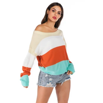 Europene și Americane Leneș Pulover Pentru Femei Toamna 2020 Noua Culoare de Contrast pulover Pulover