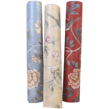 Chineză Stil Tapet Floral Clasic Pastorală Flori Păsări De Hârtie De Perete Rosu Galben Albastru Chinoiserie Retro Dormitor Fete