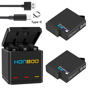 Probty pentru GoPro Hero 7 Hero 6 Hero 5 Baterie 1680mAh + Triplu USB Încărcător de Tip C pentru GoPro Hero 7 6 5 Camere Negru