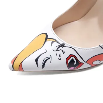 Europene de moda sexy banchet tocuri inalte cu toc din piele de brevet superficial gura subliniat graffiti pantofi stiletto 6/10 / 12cm