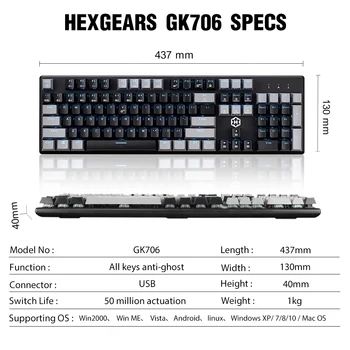 HEXGEARS GK706 Tastatură Mecanică de Gaming Kailh MX Blue Switch 104 Cheie de Rezistență la Apă Tastatură Mecanică Roz
