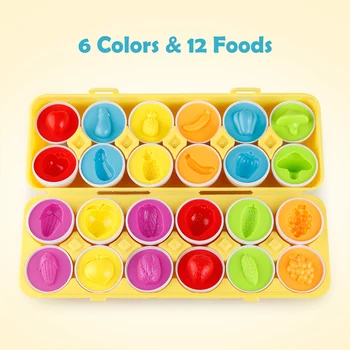 Coogam Potrivire Oua 12 buc Set Culoare si Forma si Alimente Recoginition Sortare Joc de Puzzle Cadou pentru 2 3 4 Ani copii Mici Copii