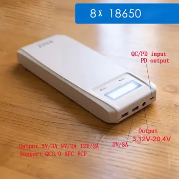 QD188-PD Dual USB QC 3.0 + Tip C PD Ieșire DC 8 x 18650 Baterii DIY Power Bank Cutie Titularul Caz Încărcător Rapid Pentru Telefonul Mobil