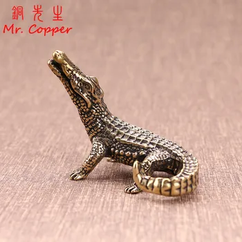 Cupru Antic Crocodil Statuie Desktop Office Jucărie Decoratiuni Artizanat Ornamente De Alamă Figurine De Animale Feng Shui Decoruri