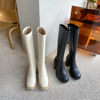 MORAZORA 2020 dimensiuni mari 33-43 femei cizme tocuri groase square toe platforma genunchi ridicat cizme de iarnă ține de cald doamnelor pantofi