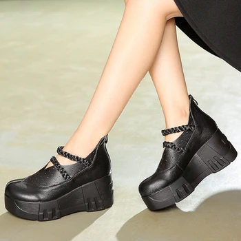 GKTINOO Nou de Toamna din Piele Femei Pantofi cu Toc inalt, Rotund Toe Fermoar Piele naturala Pompe de Femei Pană Pantofi Platforma