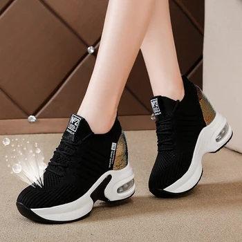 Noi Femeile de Vară Plasă Platforma Adidasi Formatori Pantofi Albi 8.5 CM Tocuri inalte Pene în aer liber Pantofi Respirabil Pantofi Casual Femei