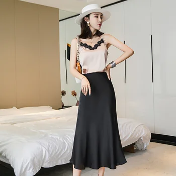 Coreea De Mătase, Fuste Femei Fusta Satin Plus Dimensiunea Femei Midi Lungă De Mătase Fusta Femeie Solidă Talie Mare Fuste Faldas Mujer Moda 2020