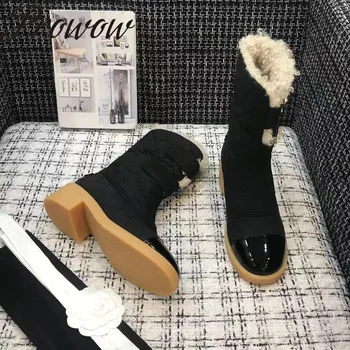 Ollymurs Nou De Înaltă Calitate, Lână De Oaie Pentru Femei Cizme Rotund Toe Confortabil Cald Cizme Cu Platforma, Pantofi Cu Toc Femei Zapatos Mujer
