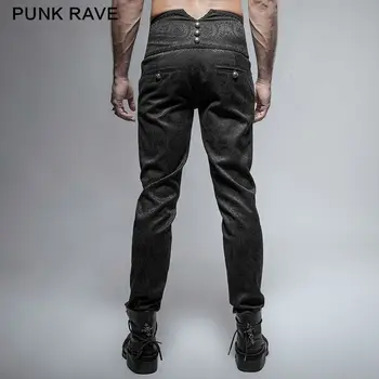 PUNK RAVE Mens Pantaloni Gothic Moda Retro de zi cu Zi Păun Butonul Casual, de Înaltă Talie Subțire-Montaj Pantaloni Pantaloni Nunta