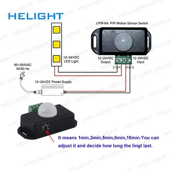 12V 24V Mini PIR Senzor de Mișcare Detector Comutator pentru Benzi cu LED-uri Ruban Lumină Banda SMD 5050 3528 cu Infraroșu de Detectare a 6A 12 Volți 24Volt