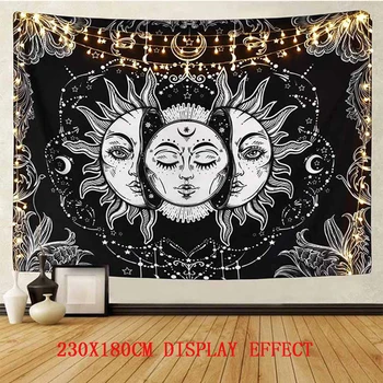 Mandala Tapiserie Alb Negru Soarele Și Luna Tapiserie de pe Perete Bârfă Tapiserii Hippie Perete Covoare Dormitor Decor Pătură 90*60cm