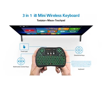 Spaniolă i8 tastatura mini 3 color cu iluminare din spate i8+ baterie de litiu de fundal Telecomanda Air Mouse-ul Touchpad-ul Portabil TV BOX Laptop