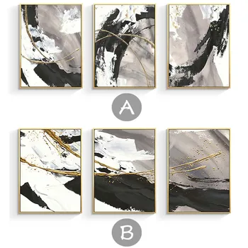 En-gros de 3 bucati combinație Manual pictura in ulei abstract textura alb-negru de perete peisaj decoartion pentru camera de zi