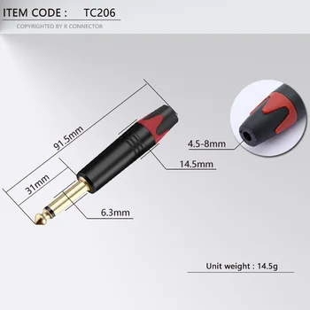 10BUC 6,35 MM Mono Jack 6.3 MM tata-Conector Tub de Aluminiu Alama Placat cu Aur de 1/4 Inch Microfon Mufă Audio Conector de Cablu