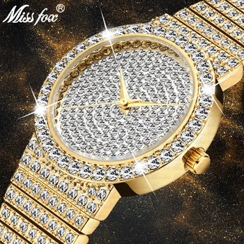 MISSFOX Femei Ceasuri Unice Mici de Aur 18k Brand de Lux Watch Femei Diamond Impermeabil Analogic Clasic de Gheață Afară Ceas Pentru Cadouri