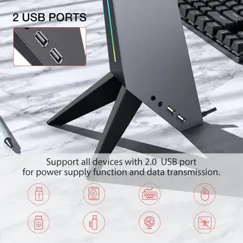 Havit RGB Căști Sta cu 3.5 mm AUX și două Porturi USB Gaming Proiectat pentru Căști Cuier Cască Suport PC, Accesorii de Birou