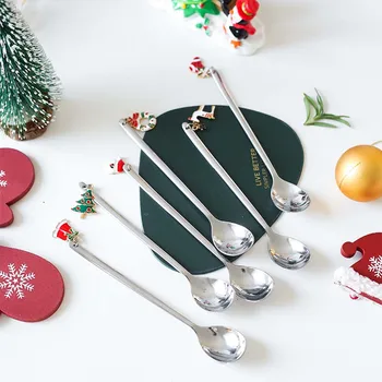 Din Oțel inoxidabil de Crăciun Lingura de Anul Nou Xmas Party Ornamente pentru Masă de Cafea Lingura de Decoratiuni pentru Casa Navidad Cadou