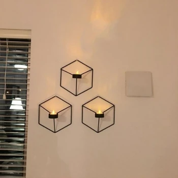 Casa Ornament Stil Nordic Geometrice 3D Montat pe Perete Suport Lumanare din Metal Sfeșnic Decor Acasă,3 Buc