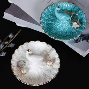 Ceramica Păun Inel Bijuterii Placa Cercel Display Stand De Bijuterii Tava De Stocare Decor Creativ Decor Acasă