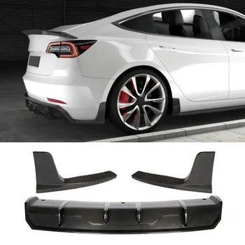 De Înaltă Calitate, Bara Spate Difuzor De Buze Repartitoare Pentru Tesla Model 3 2016 - 2019 Difuzor Spate De Buze Cu Separatori Din Fibra De Carbon