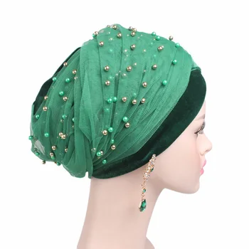 Catifea, dantelă Perla hijab Cap Turban Musulman Coada Lunga văl Pălărie islamic Underscarf capota doamnelor africane folie sub eșarfe