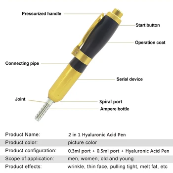 2 în 1 hialuronic stilou injector 0,3 ml & de 0,5 ml cap de acid hialuronic creion de buze de umplere injector Neinvaziv Nebulizator hialuronic pen