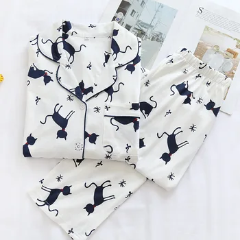 Noua Moda Pijamale Pentru Femei Bumbac Drăguț desen Animat Poartă Fete Maneca Lunga Topuri+Pantaloni Cu Buzunare Casual Pijamale Lounge Purta