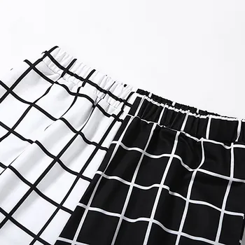 Toamna Femei Pantaloni de Moda Streetwear Alb-Negru Carouri Imprimare Vrac Elastic Talie Pantaloni Harem Femei Casual Streetwear #9