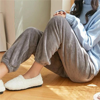 Femei Pantaloni Talie Elastic Îmbrăcăminte Exterioară Pijama Pantaloni Cald Confort Pantaloni De Flanel Pentru Femei 2020 Toamna Iarna Pantaloni Casual