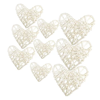 9Pieces Inima în Formă de Decorative Rattan Răchită Bile de Lemn de 3 Tipuri de Dimensiuni Alb/Naturale Opțional
