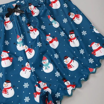 2 Bucăți De Crăciun Seturi De Pijamale De Sex Feminin Fulg De Nea Imprimare U-Neck Fără Mâneci Culturilor Sus+ Snowman Print Pantaloni Scurti Haine De Acasă Îmbrăcăminte De Noapte