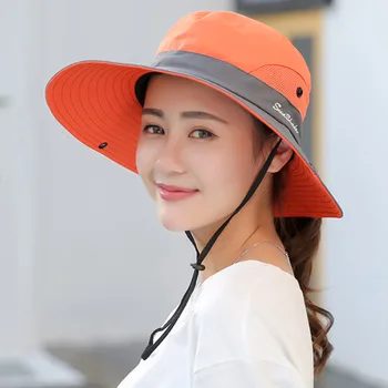 LAFEITE Safari Pălării de Soare Pentru Femei de Vara Margine Largă UV UPF Coada de cal în aer liber, Vânătoare, Pescuit, Drumeții Pălărie Femei 2019